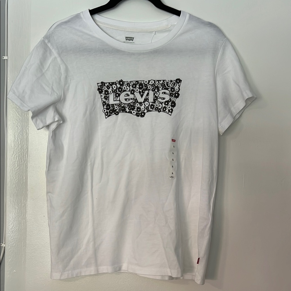 Levi's White Tee with Black Floral Logo